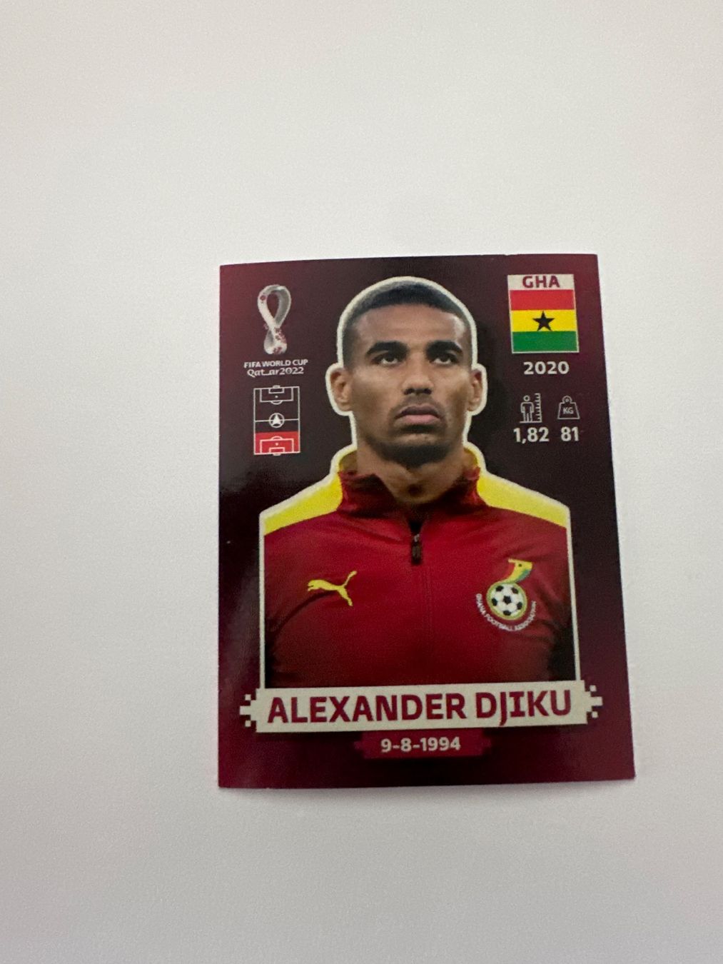 Panini FIFA WM 2022 Oryx - GHA 7 - Alexander Djiku – Original-Zustandsfoto Vorderseite