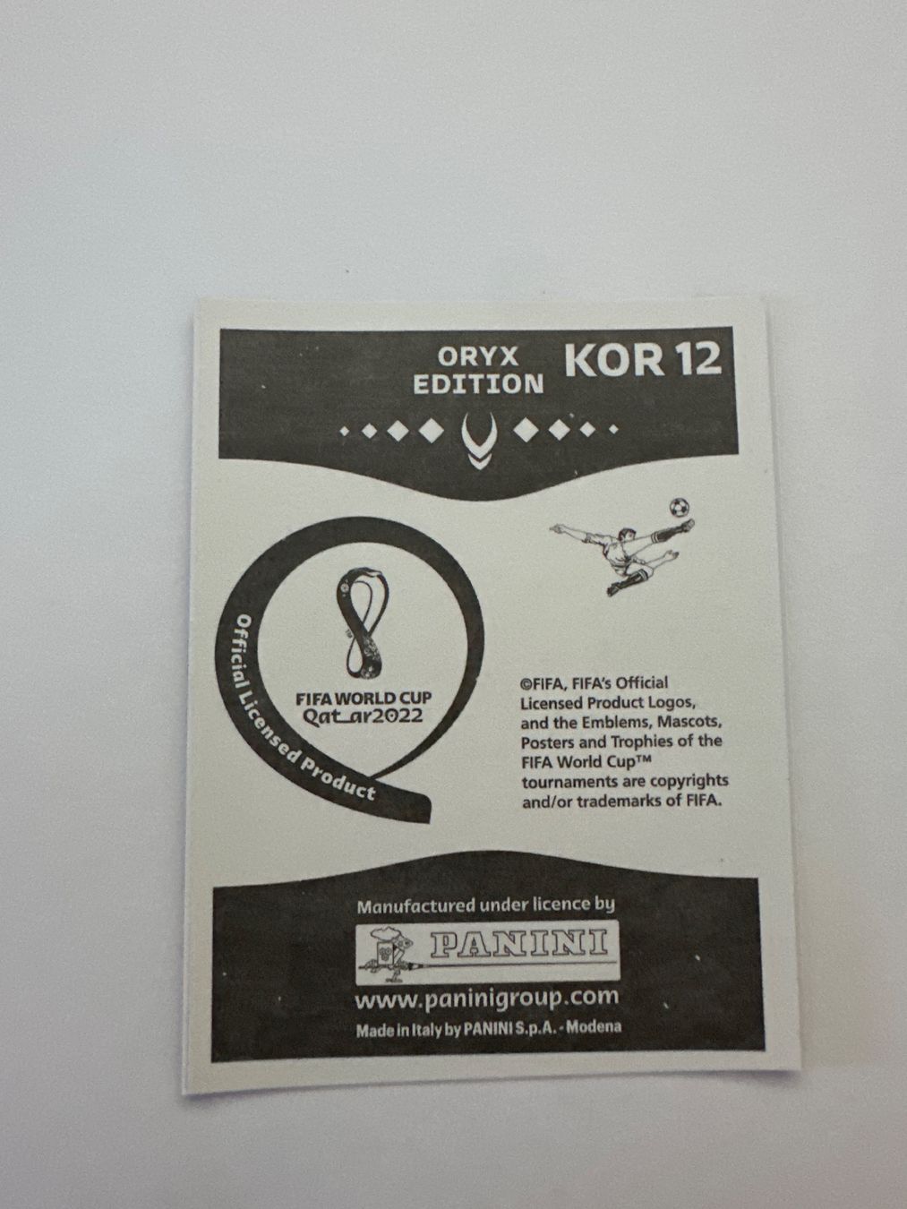 Panini FIFA WM 2022 Oryx - KOR 12 - Woo-young Jung – Original-Zustandsfoto Rückseite