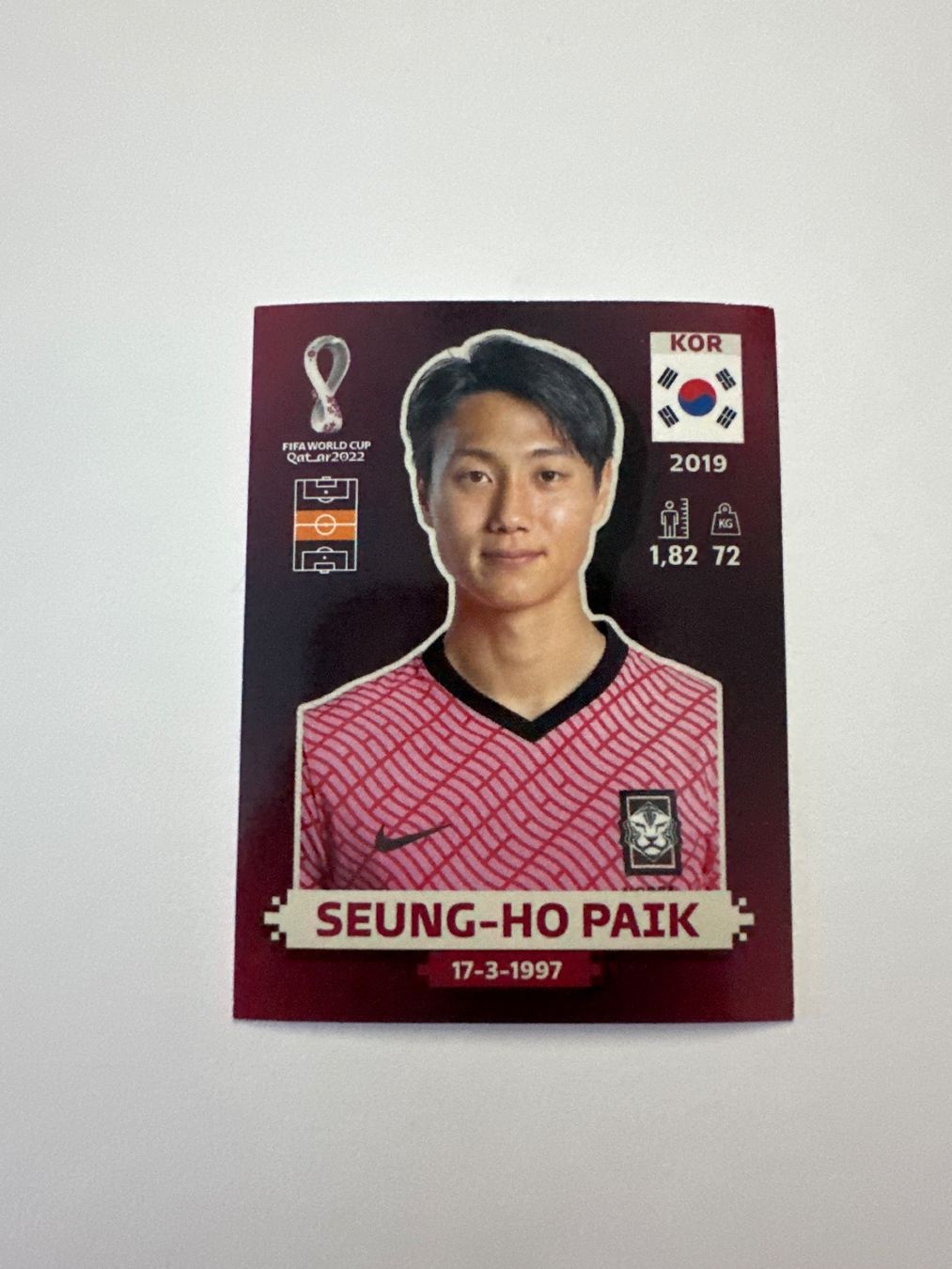 Panini FIFA WM 2022 Oryx - KOR 14 - Seung-ho Paik – Original-Zustandsfoto Vorderseite