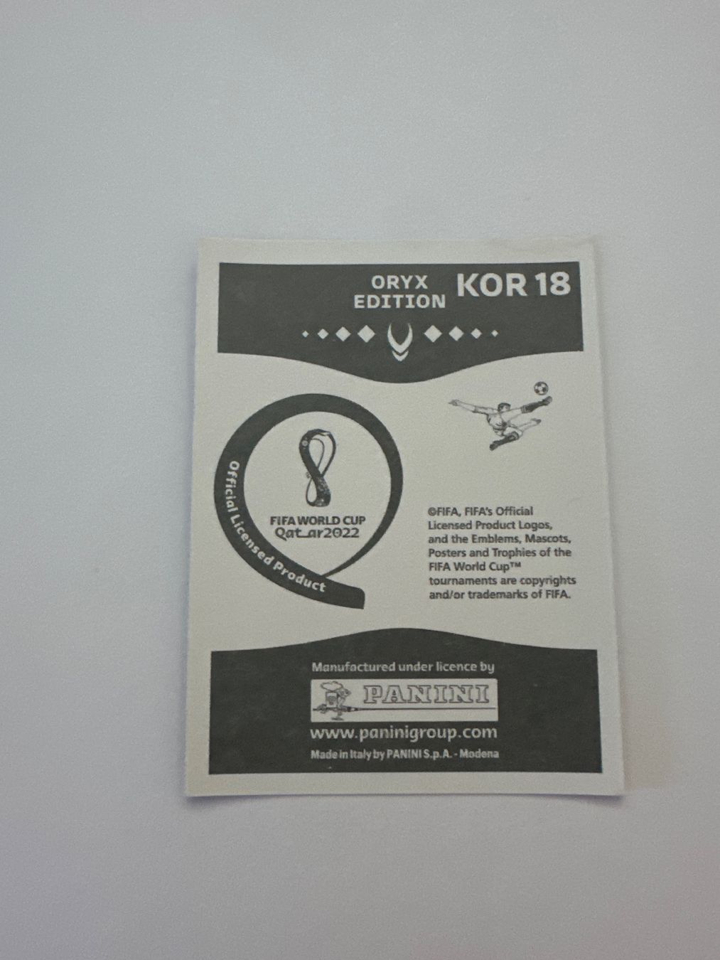 Panini FIFA WM 2022 Oryx - KOR 18 - Chang-hoon Kwon – Original-Zustandsfoto Rückseite