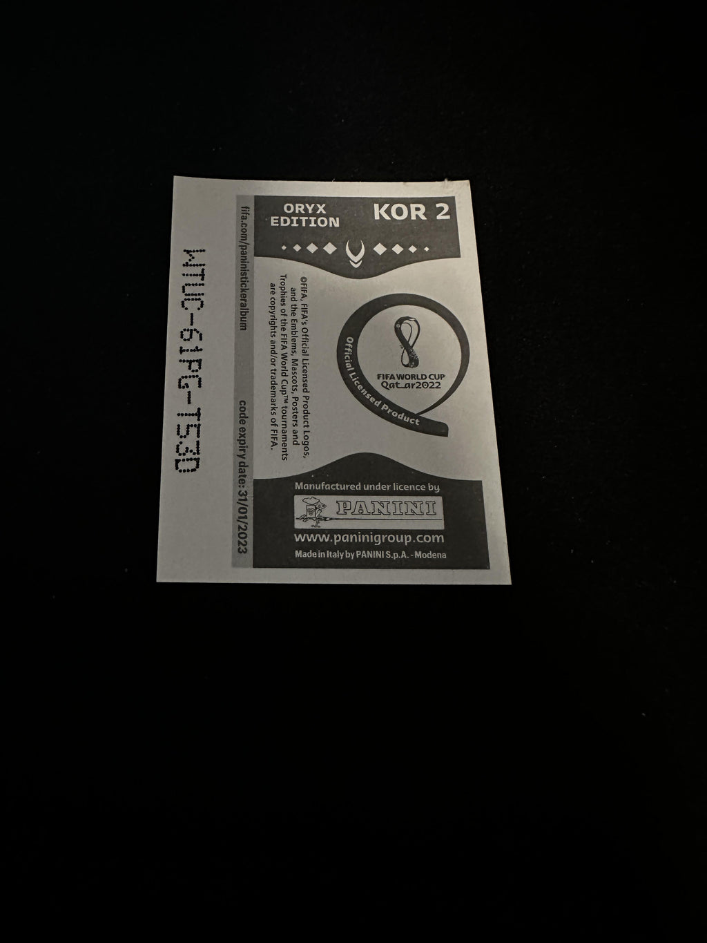 Panini WM 2022 Oryx KOR 2 – Originalfoto Rückseite