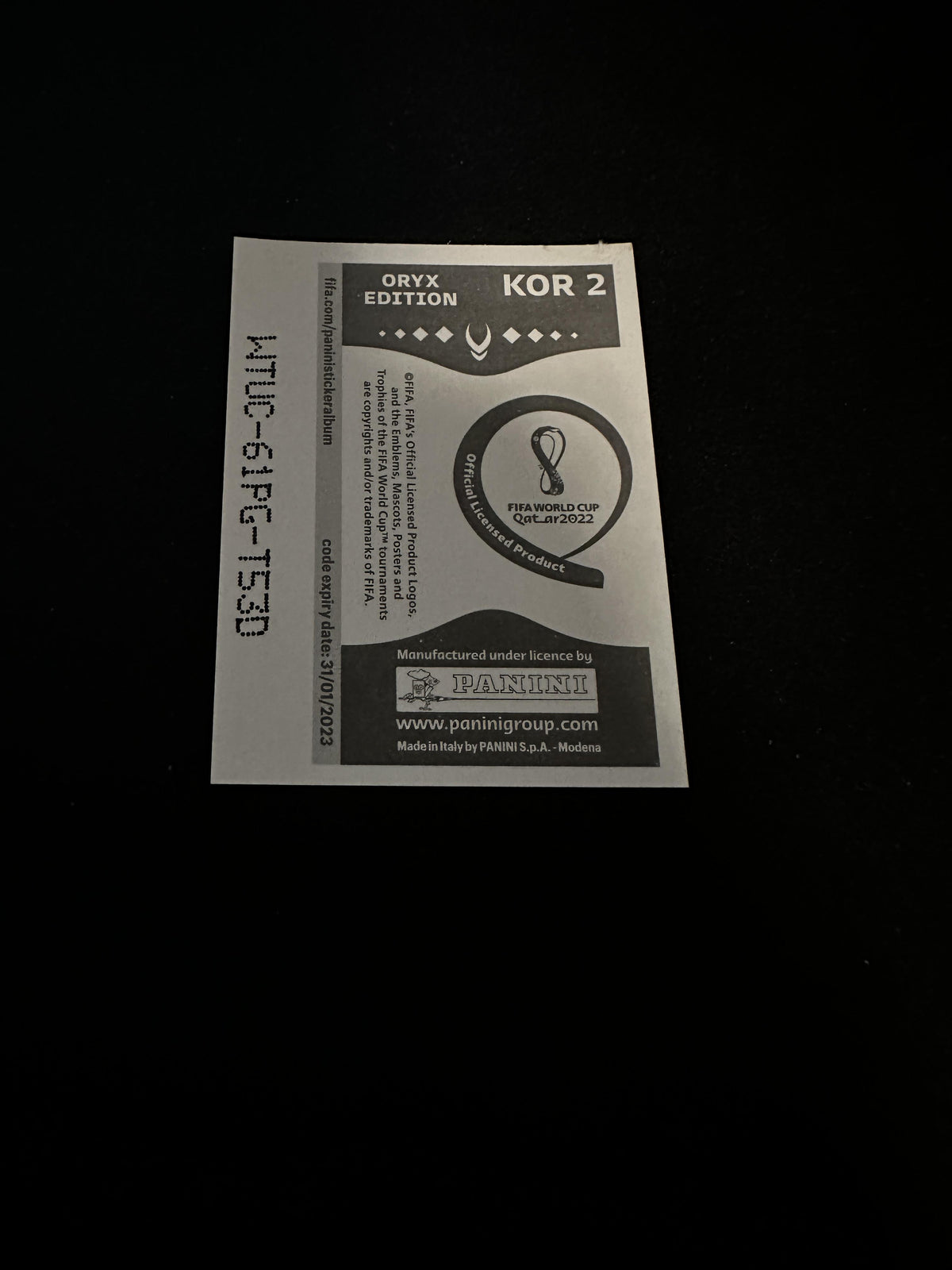 Panini WM 2022 Oryx KOR 2 – Originalfoto Rückseite