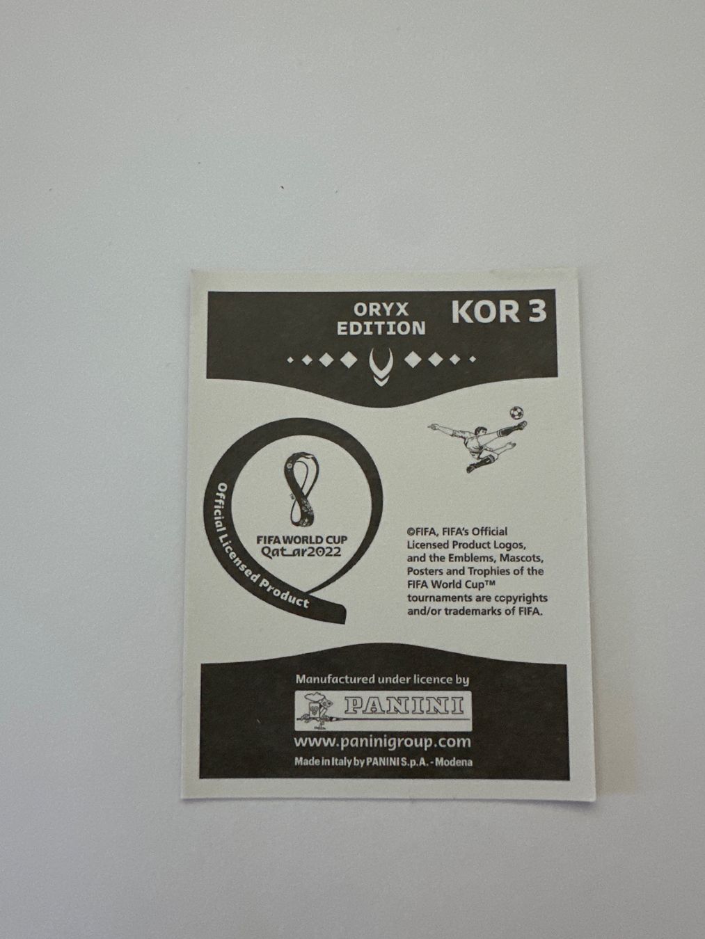 Panini FIFA WM 2022 Oryx - KOR 3 - Seung-gyu Kim – Original-Zustandsfoto Rückseite