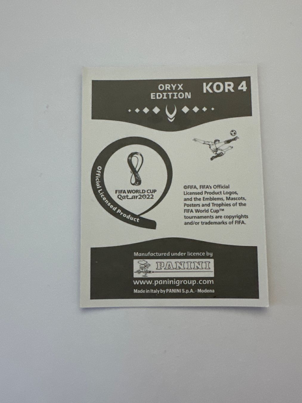 Panini FIFA WM 2022 Oryx - KOR 4 - Hyeon-woo Jo – Original-Zustandsfoto Rückseite