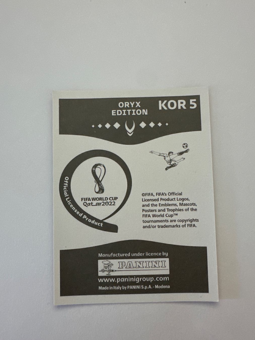 Panini FIFA WM 2022 Oryx - KOR 5 - Chul Hong – Original-Zustandsfoto Rückseite