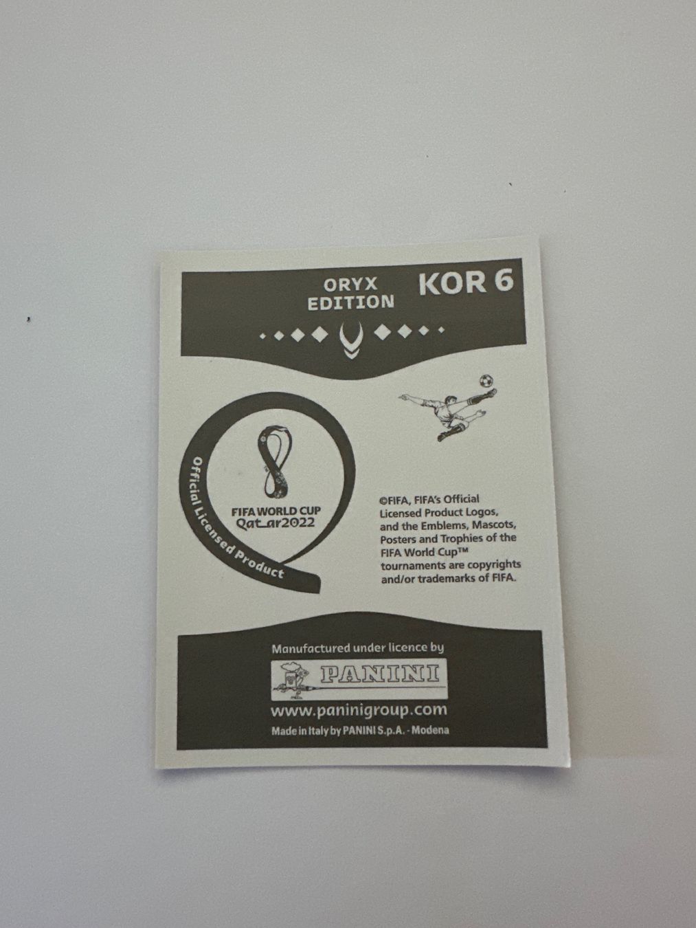 Panini FIFA WM 2022 Oryx - KOR 6 - Tae-hwan Kim – Original-Zustandsfoto Rückseite