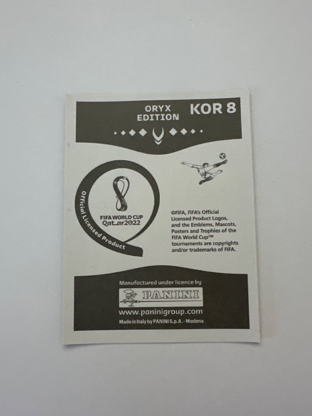 Panini FIFA WM 2022 Oryx - KOR 8 - Young-gwon Kim – Original-Zustandsfoto Rückseite