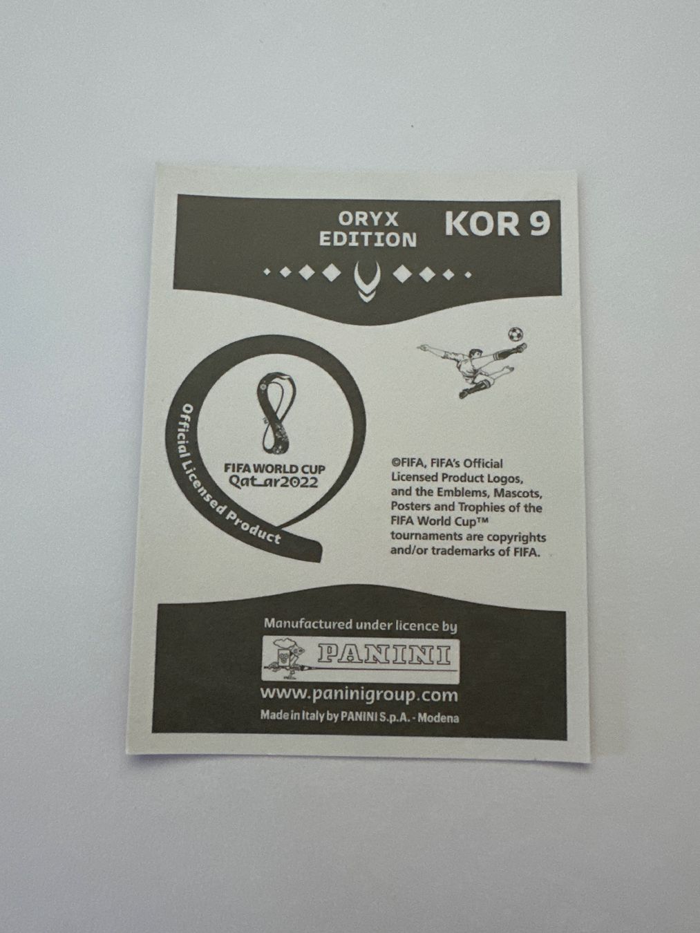 Panini FIFA WM 2022 Oryx - KOR 9 - Jin-su Kim – Original-Zustandsfoto Rückseite