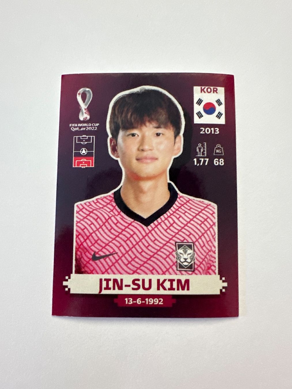 Panini FIFA WM 2022 Oryx - KOR 9 - Jin-su Kim – Original-Zustandsfoto Vorderseite