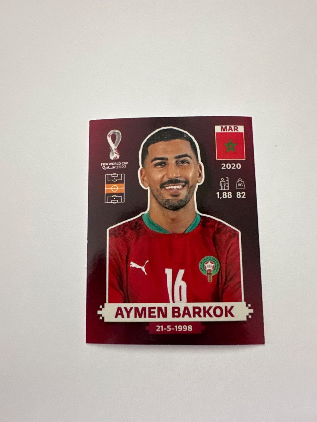 Panini FIFA WM 2022 Oryx - MAR 12 - Aymen Barkok – Original-Zustandsfoto Vorderseite