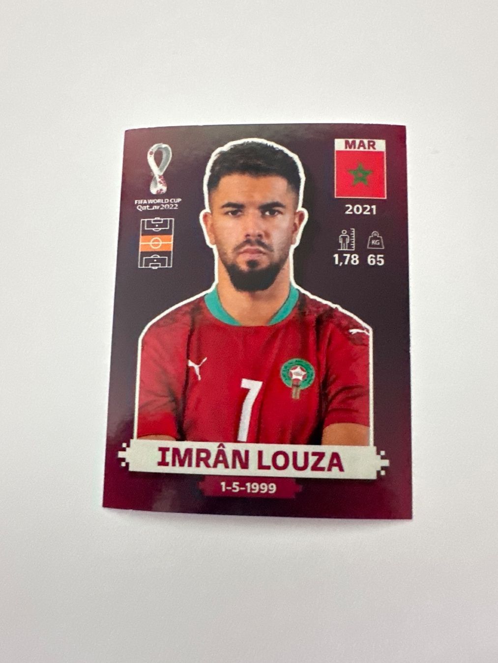 Panini FIFA WM 2022 Oryx - MAR 14 - Imrân Louza – Original-Zustandsfoto Vorderseite