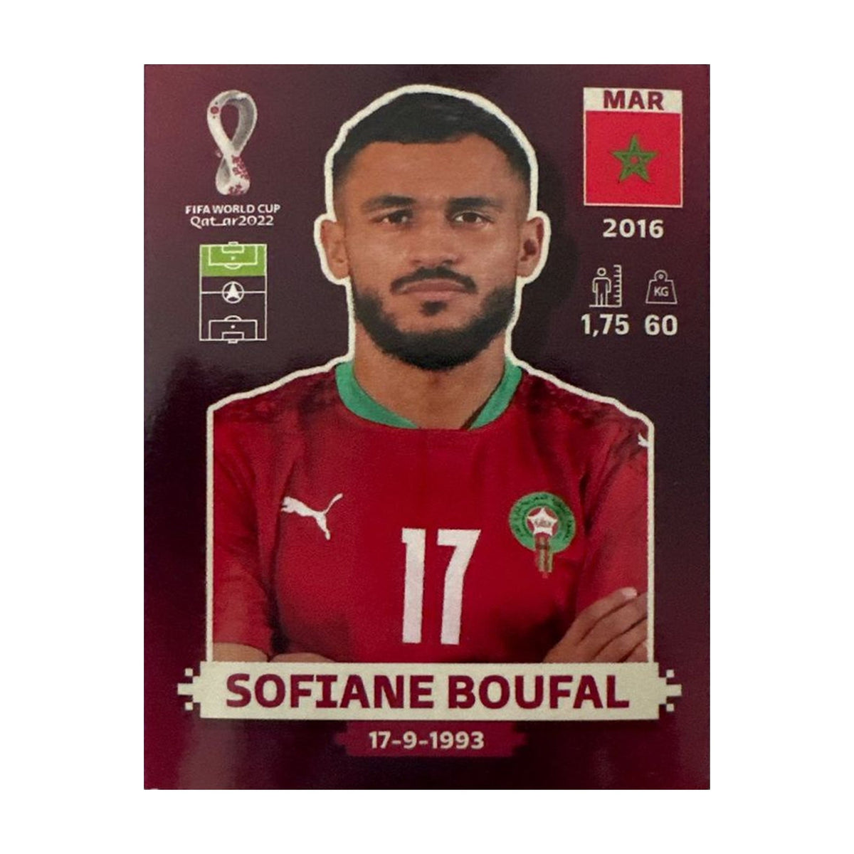 Panini FIFA WM 2022 Oryx - MAR 15 - Sofiane Boufal – Vorderseite