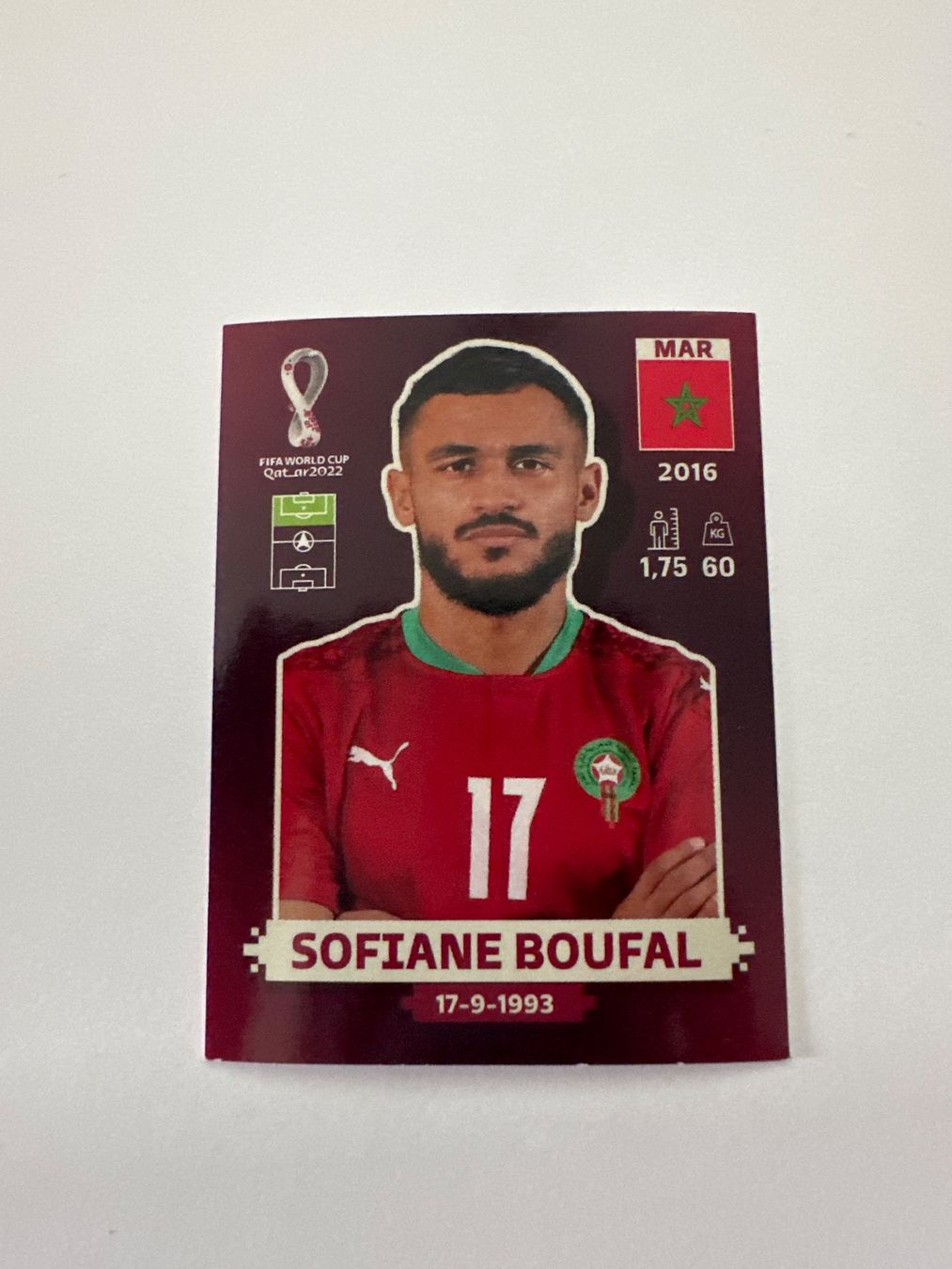 Panini FIFA WM 2022 Oryx - MAR 15 - Sofiane Boufal – Original-Zustandsfoto Vorderseite
