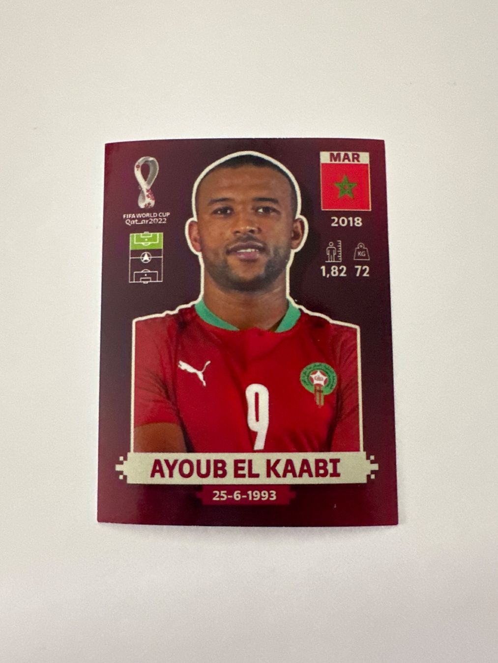 Panini FIFA WM 2022 Oryx - MAR 16 - Ayoub El Kaabi – Original-Zustandsfoto Vorderseite