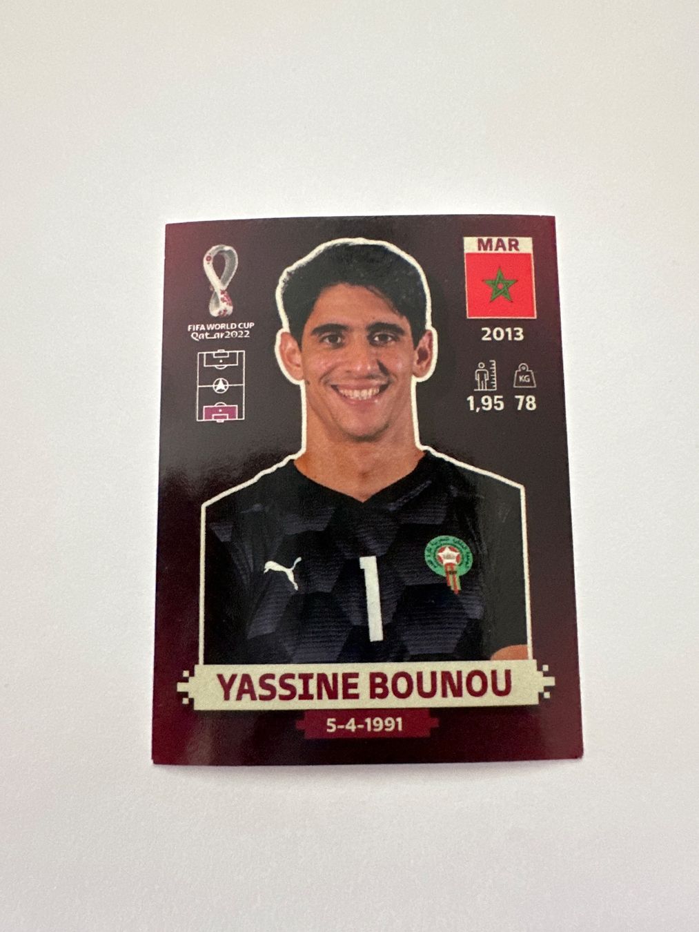 Panini FIFA WM 2022 Oryx - MAR 3 - Yassine Bounou – Original-Zustandsfoto Vorderseite