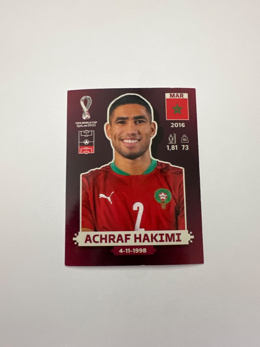 Panini FIFA WM 2022 Oryx - MAR 6 - Achraf Hakimi – Original-Zustandsfoto Vorderseite
