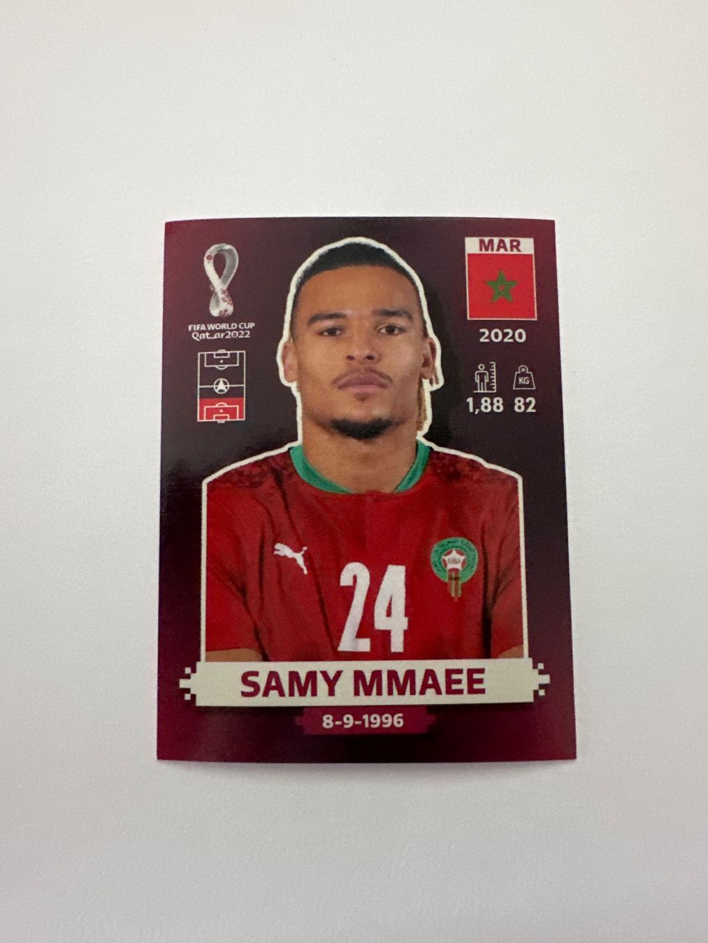 Panini FIFA WM 2022 Oryx - MAR 8 - Samy Mmaee – Original-Zustandsfoto Vorderseite
