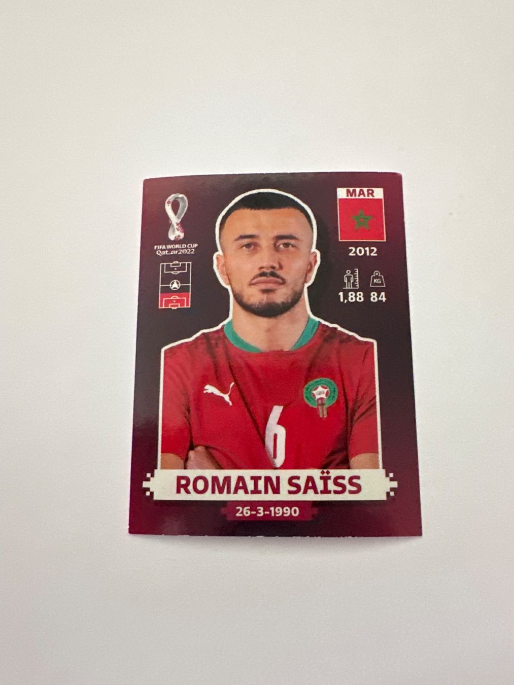 Panini FIFA WM 2022 Oryx - MAR 9 - Romain Saïss – Original-Zustandsfoto Vorderseite