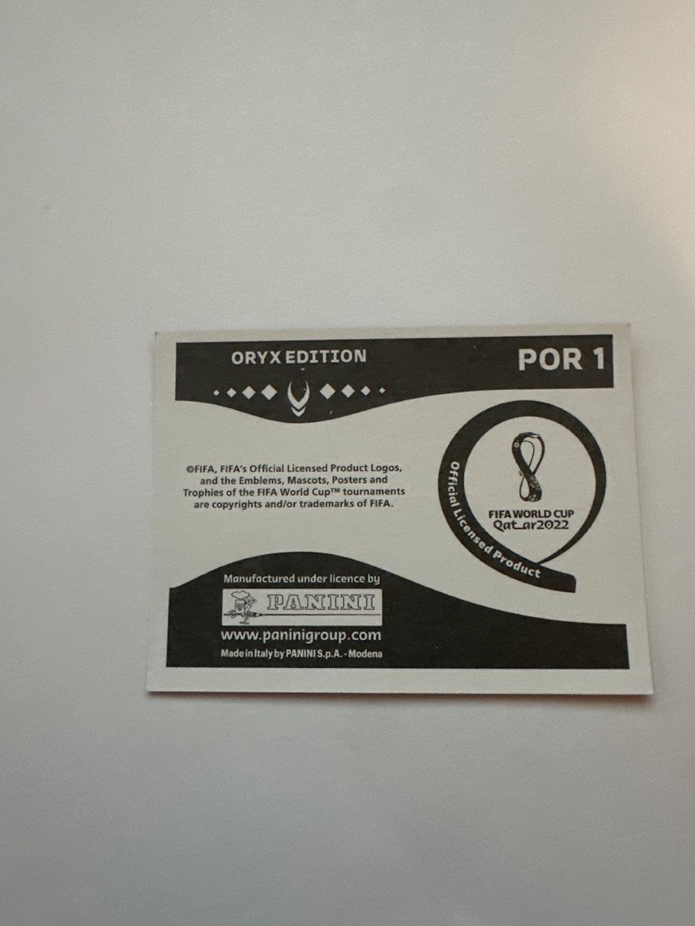 Panini FIFA WM 2022 Oryx - POR 1 - Team Photo - Portugal – Original-Zustandsfoto Rückseite