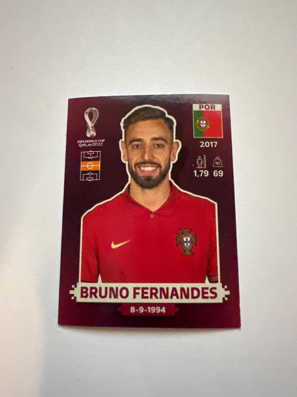 Panini FIFA WM 2022 Oryx - POR 12 - Bruno Fernandes – Original-Zustandsfoto Vorderseite