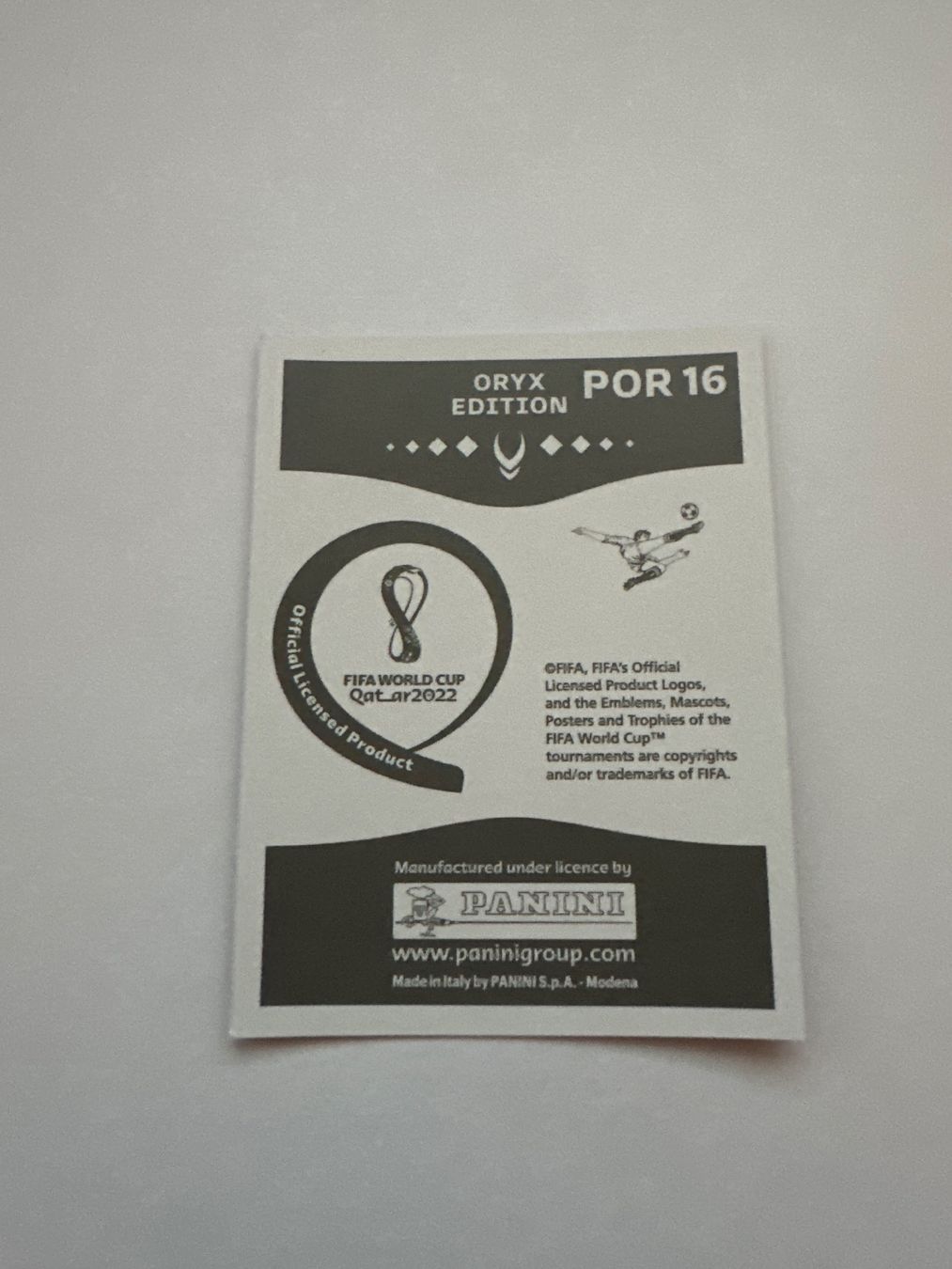 Panini FIFA WM 2022 Oryx - POR 16 - Rúben Neves – Original-Zustandsfoto Rückseite