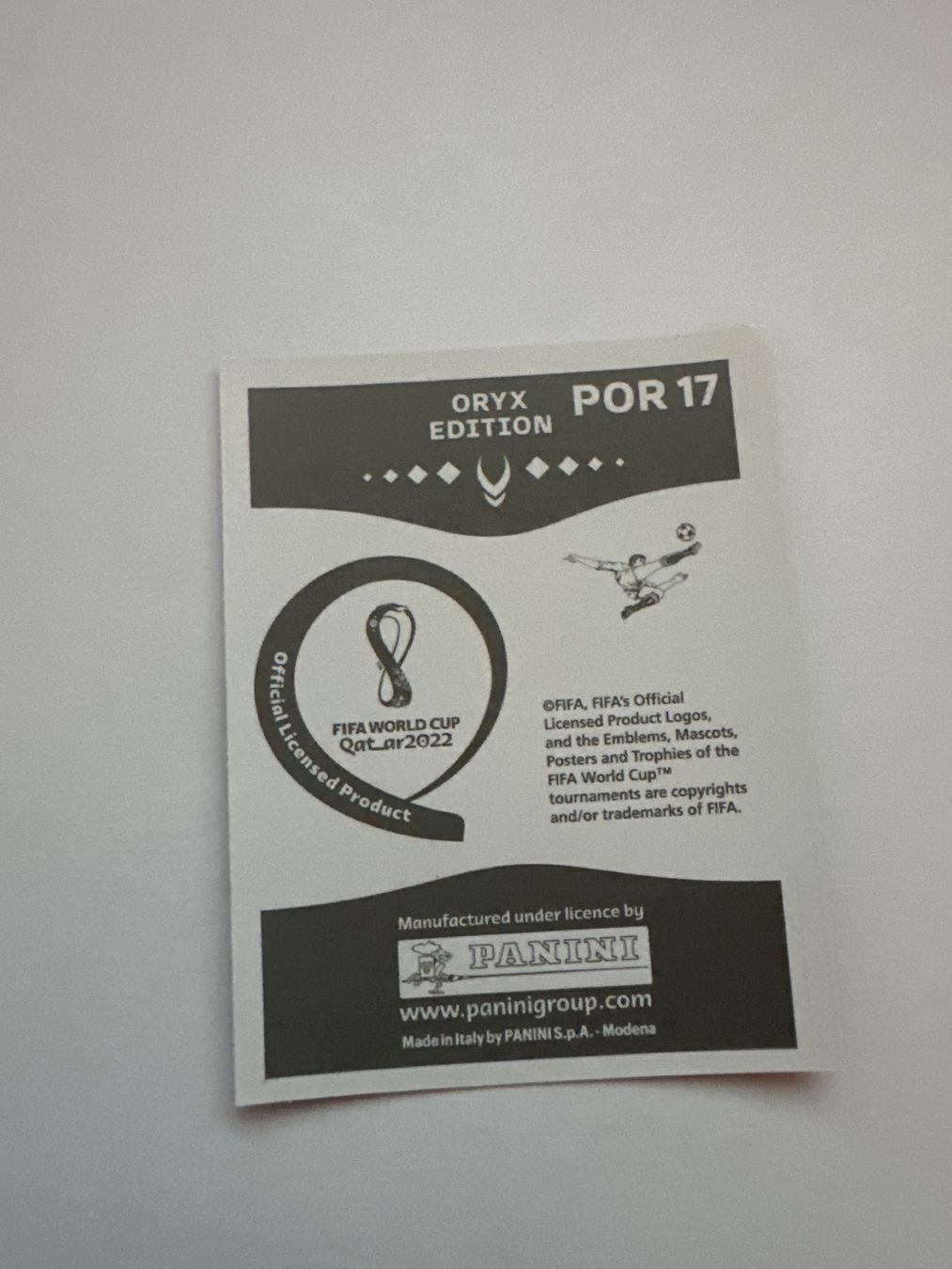 Panini FIFA WM 2022 Oryx - POR 17 - André Silva – Original-Zustandsfoto Rückseite