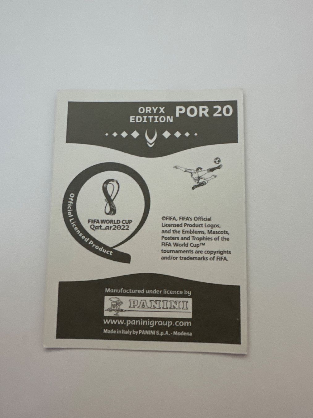 Panini FIFA WM 2022 Oryx - POR 20 - Gonçalo Guedes – Original-Zustandsfoto Rückseite