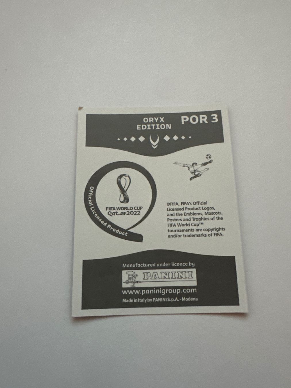 Panini FIFA WM 2022 Oryx - POR 3 - Diogo Costa – Original-Zustandsfoto Rückseite