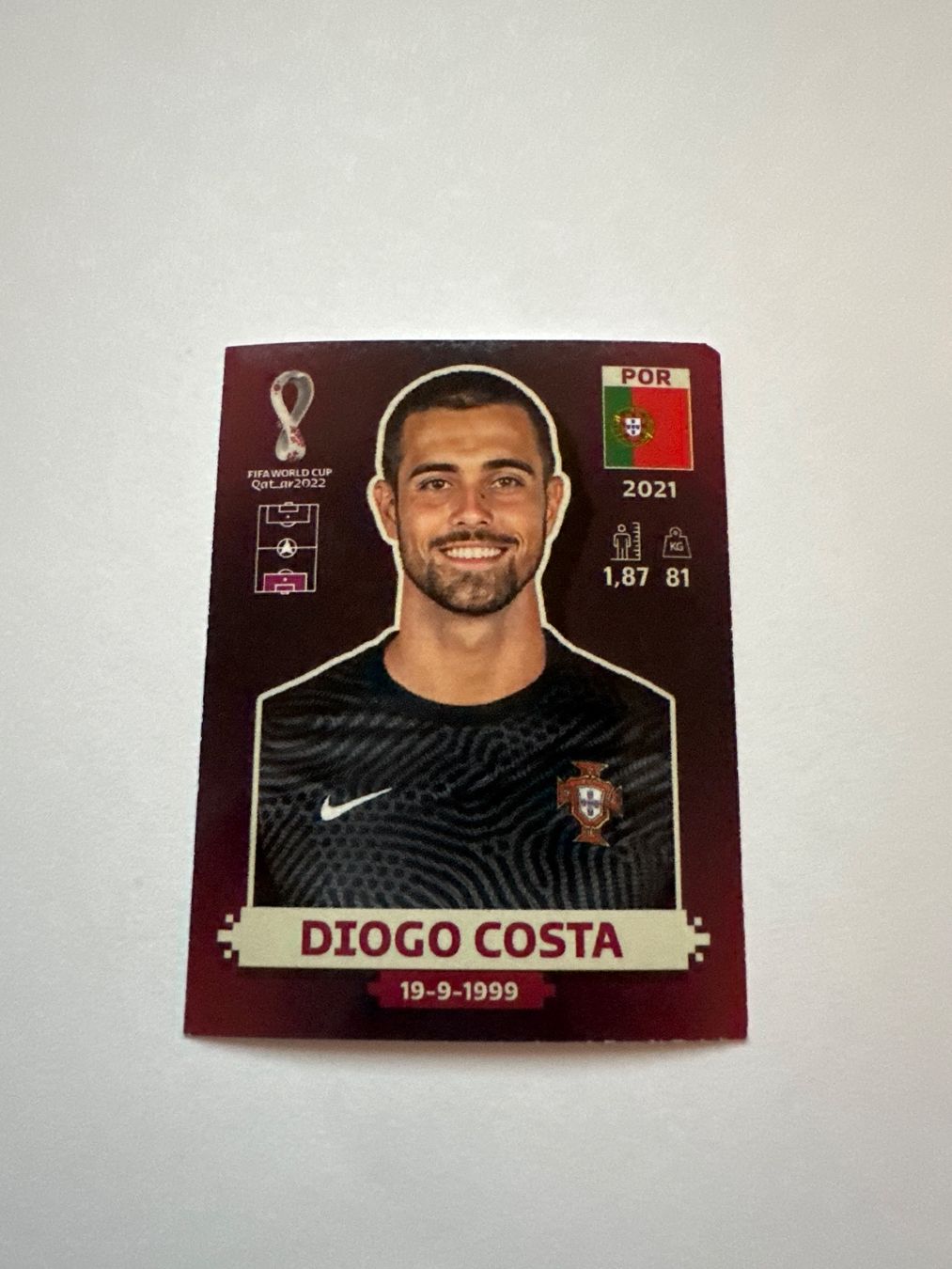 Panini FIFA WM 2022 Oryx - POR 3 - Diogo Costa – Original-Zustandsfoto Vorderseite