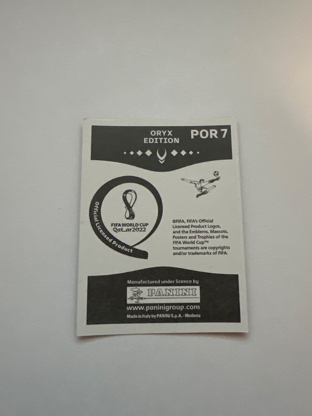 Panini FIFA WM 2022 Oryx - POR 7 - Nuno Mendes – Original-Zustandsfoto Rückseite