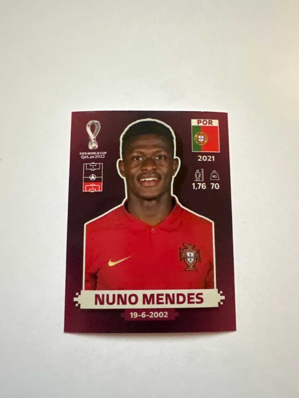 Panini FIFA WM 2022 Oryx - POR 7 - Nuno Mendes – Original-Zustandsfoto Vorderseite