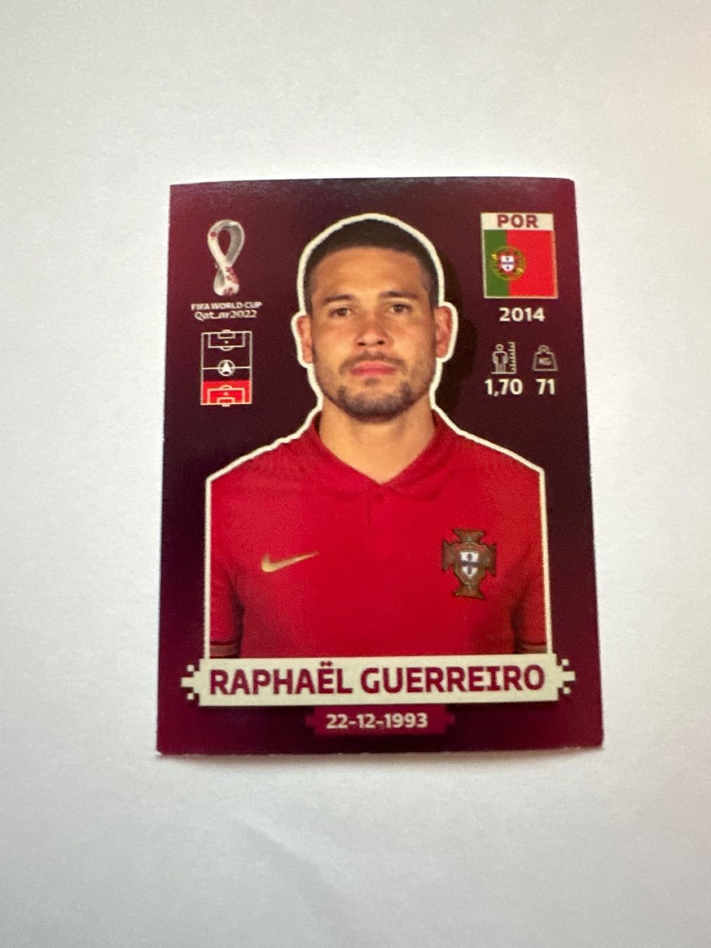 Panini FIFA WM 2022 Oryx - POR 9 - Raphaël Guerreiro – Original-Zustandsfoto Vorderseite