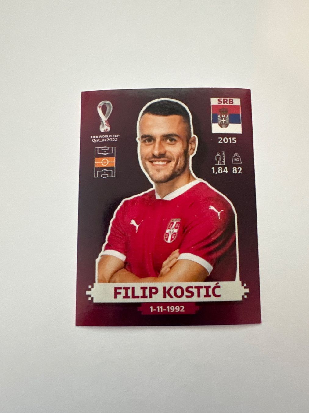Panini FIFA WM 2022 Oryx - SRB 10 - Filip Kostić – Original-Zustandsfoto Vorderseite