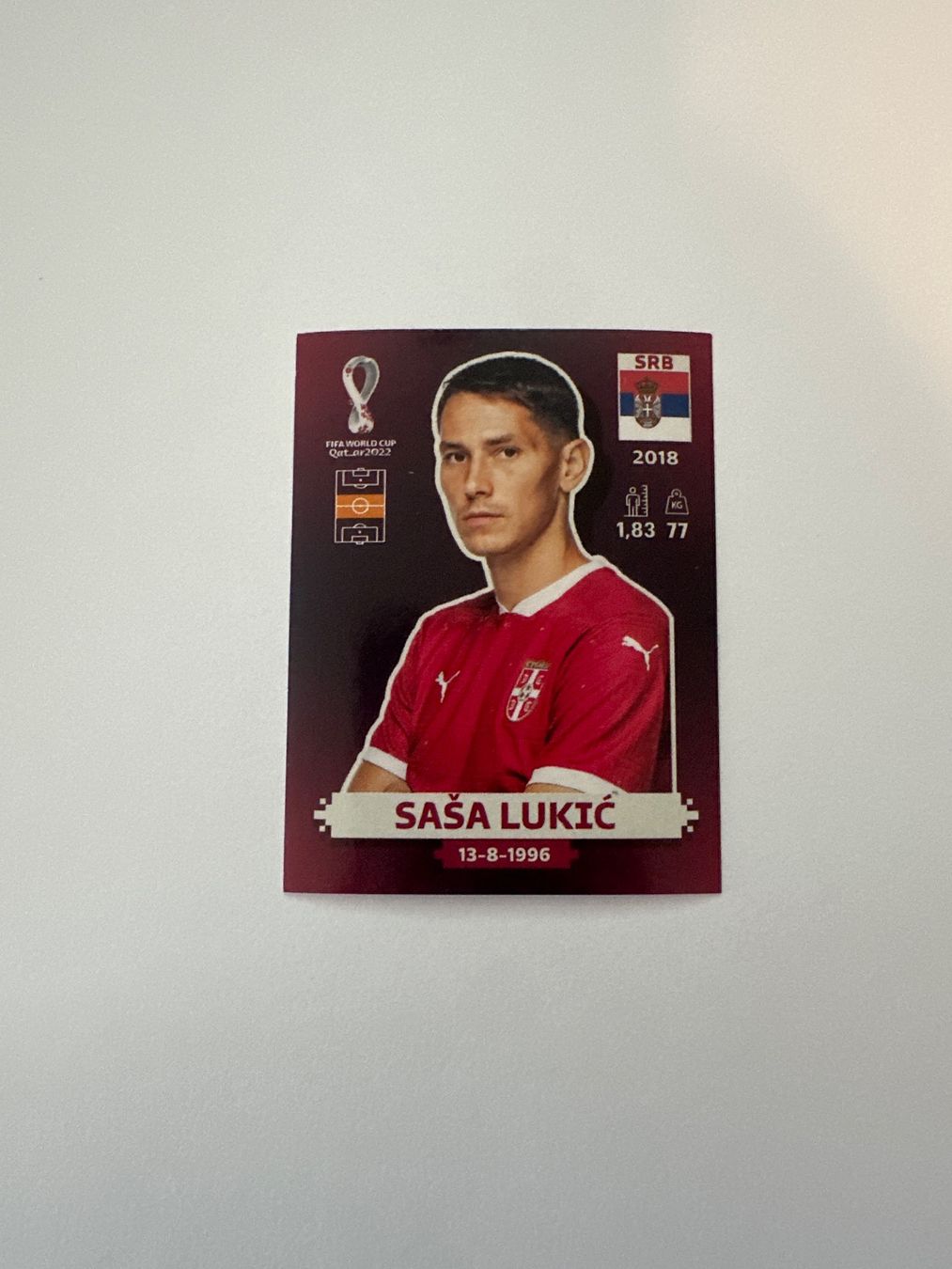 Panini FIFA WM 2022 Oryx - SRB 12 - Saša Lukić – Original-Zustandsfoto Vorderseite