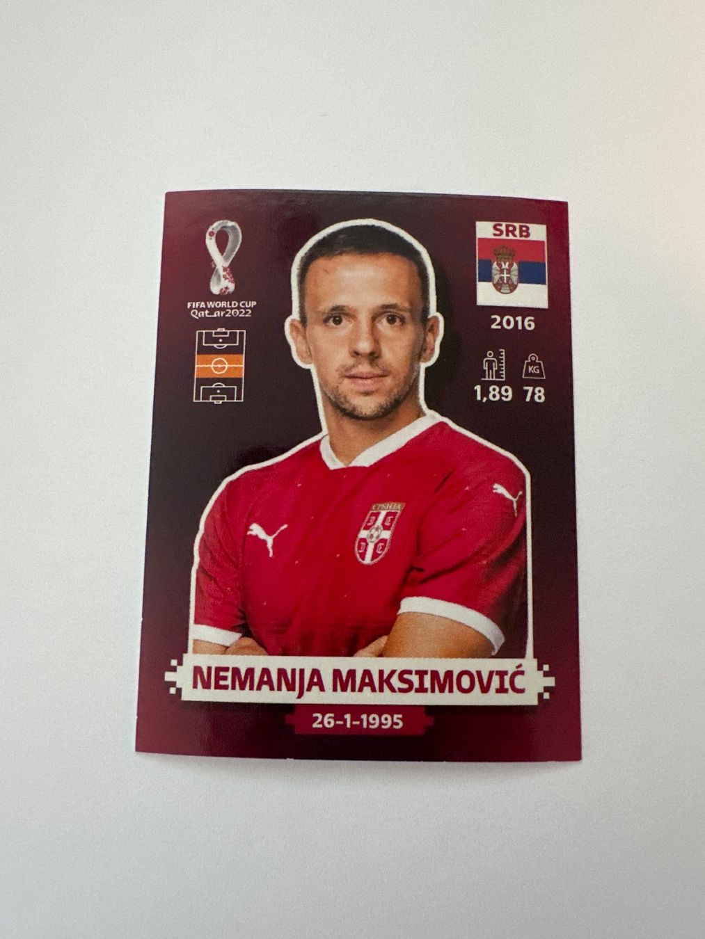 Panini FIFA WM 2022 Oryx - SRB 13 - Nemanja Maksimović – Original-Zustandsfoto Vorderseite