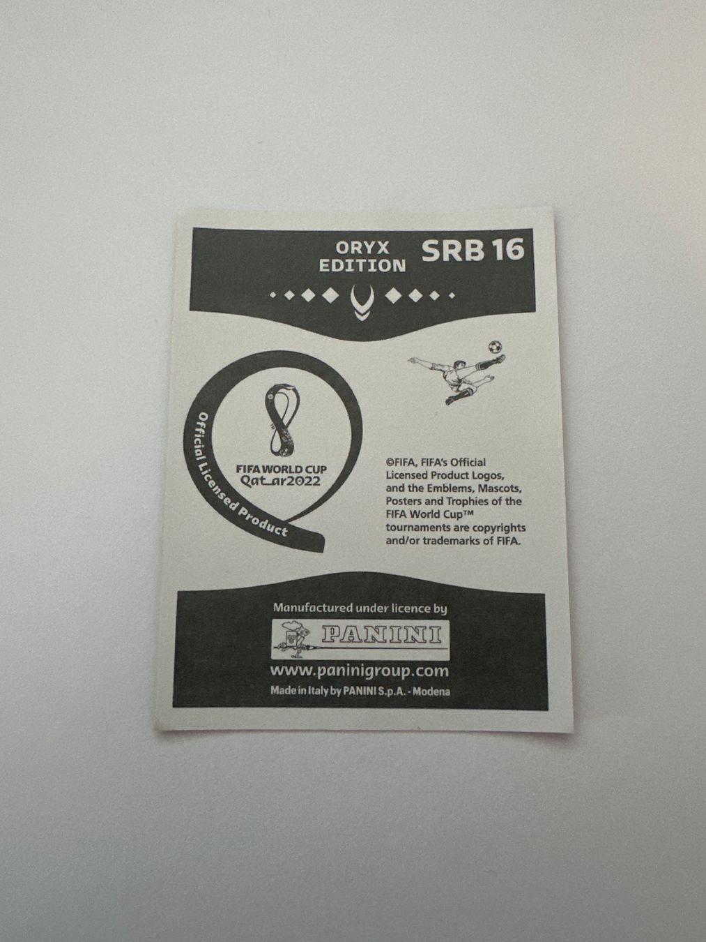 Panini FIFA WM 2022 Oryx - SRB 16 - Andrija Živković – Original-Zustandsfoto Rückseite