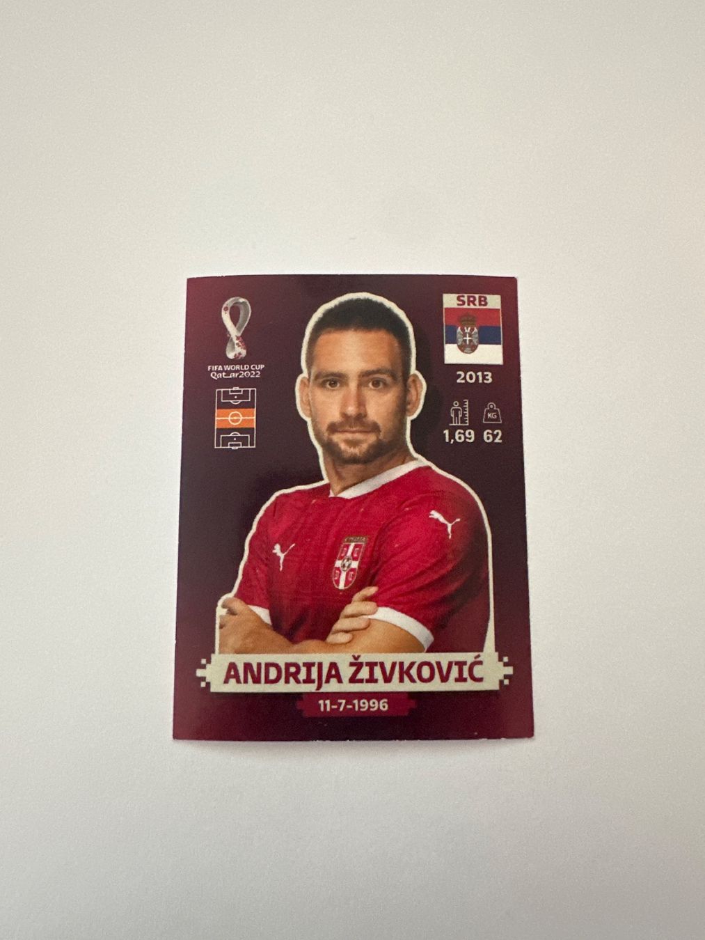 Panini FIFA WM 2022 Oryx - SRB 16 - Andrija Živković – Original-Zustandsfoto Vorderseite