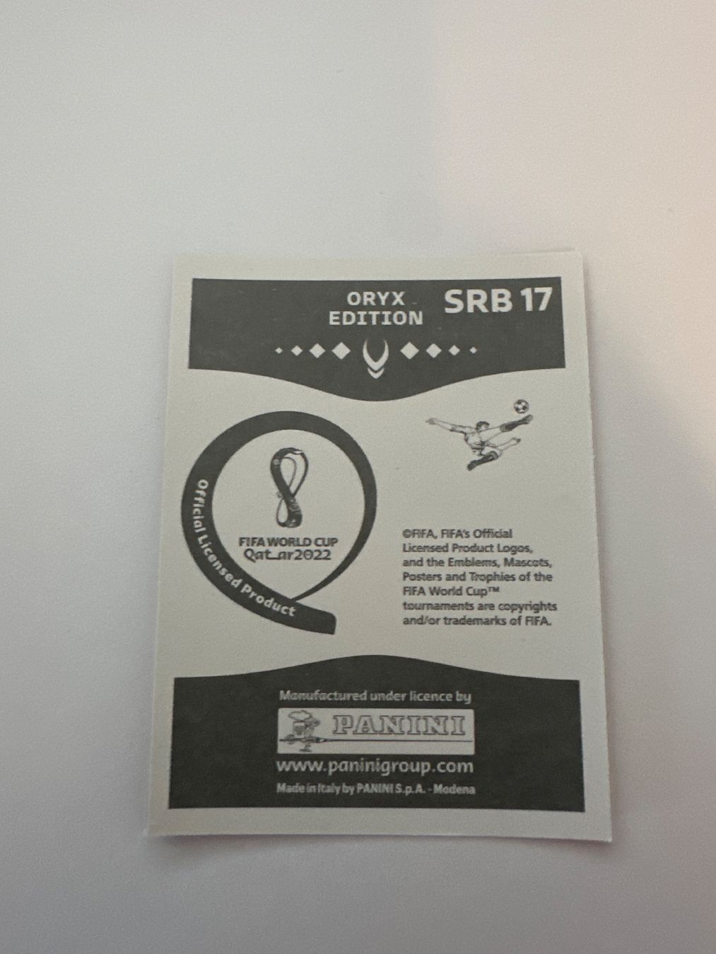 Panini FIFA WM 2022 Oryx - SRB 17 - Luka Jović – Original-Zustandsfoto Rückseite