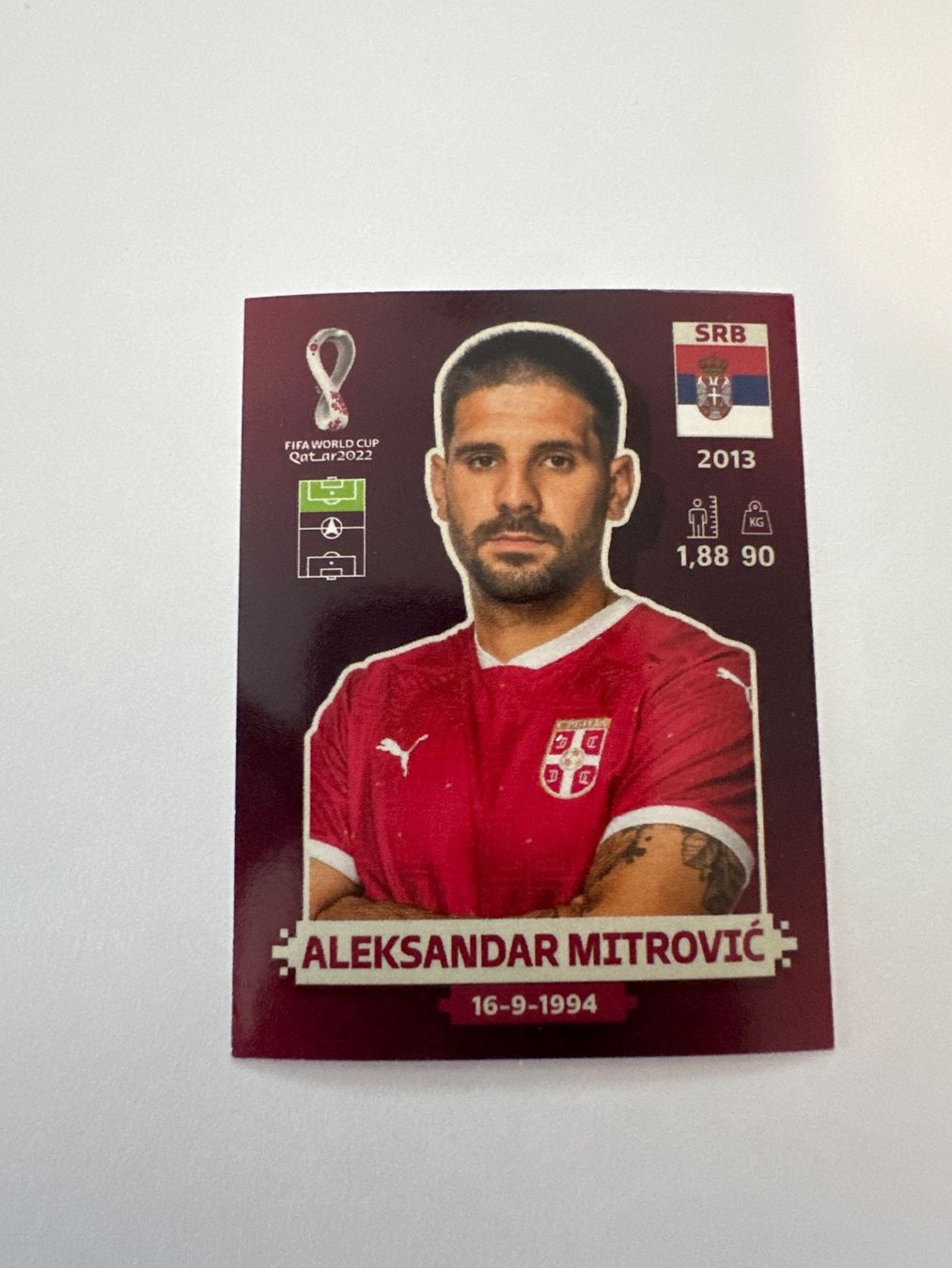 Panini FIFA WM 2022 Oryx - SRB 18 - Aleksandar Mitrović – Original-Zustandsfoto Vorderseite