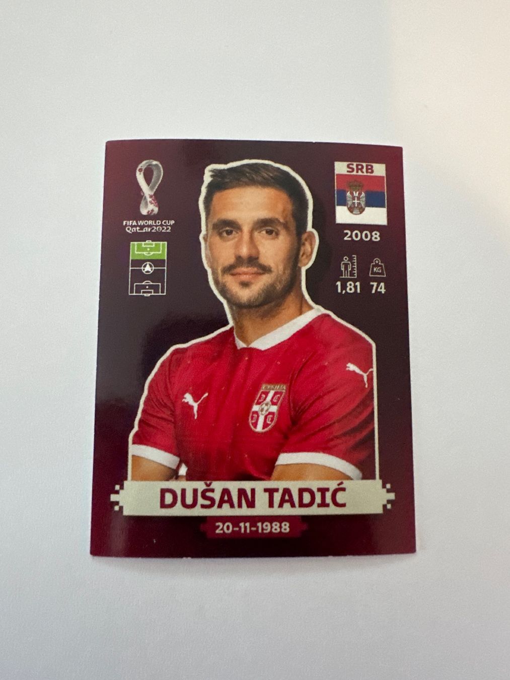 Panini FIFA WM 2022 Oryx - SRB 19 - Dušan Tadić – Original-Zustandsfoto Vorderseite