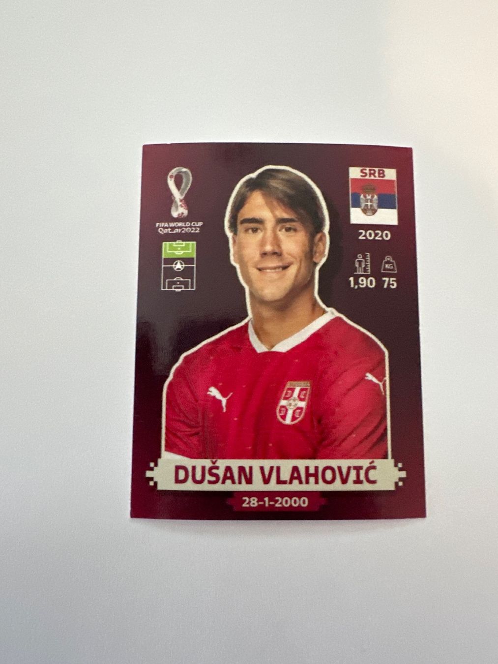 Panini FIFA WM 2022 Oryx - SRB 20 - Dušan Vlahović – Original-Zustandsfoto Vorderseite