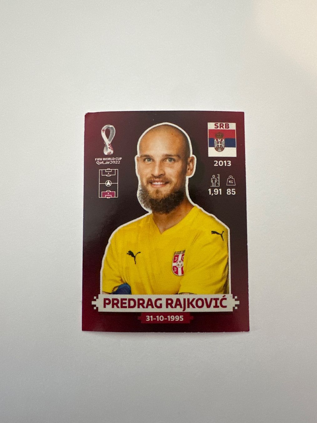 Panini FIFA WM 2022 Oryx - SRB 3 - Predrag Rajković – Original-Zustandsfoto Vorderseite
