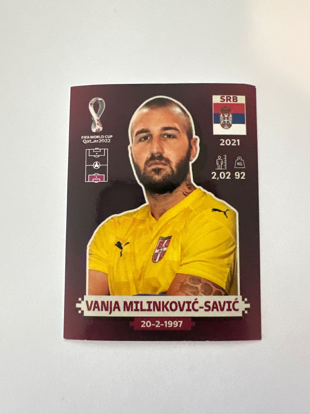 Panini FIFA WM 2022 Oryx - SRB 4 - Vanja Milinković-Savić – Original-Zustandsfoto Vorderseite