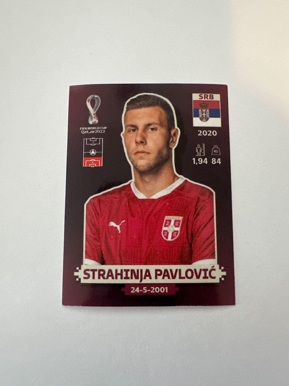 Panini FIFA WM 2022 Oryx - SRB 6 - Strahinja Pavlović – Original-Zustandsfoto Vorderseite
