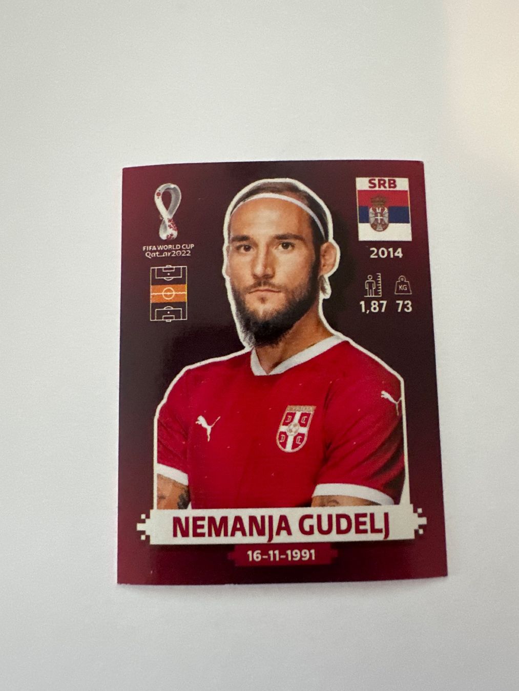 Panini FIFA WM 2022 Oryx - SRB 9 - Nemanja Gudelj – Original-Zustandsfoto Vorderseite