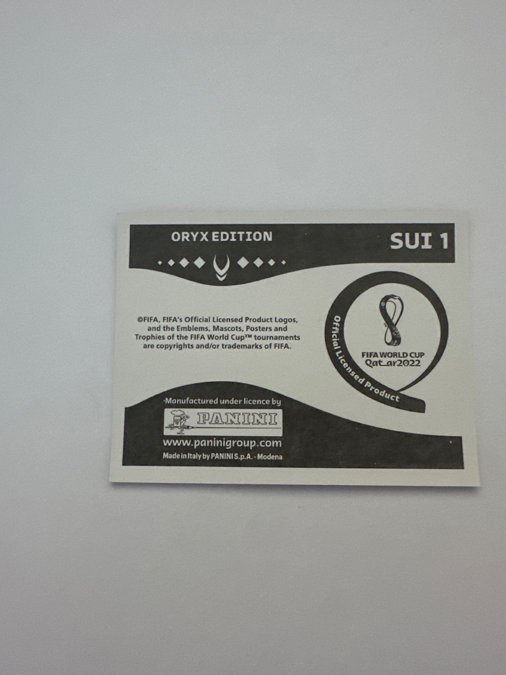 Panini FIFA WM 2022 Oryx - SUI 1 - Team Photo - Switzerland – Original-Zustandsfoto Rückseite