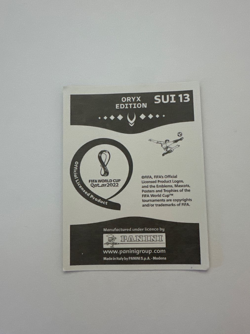 Panini FIFA WM 2022 Oryx - SUI 13 - Djibril Sow – Original-Zustandsfoto Rückseite