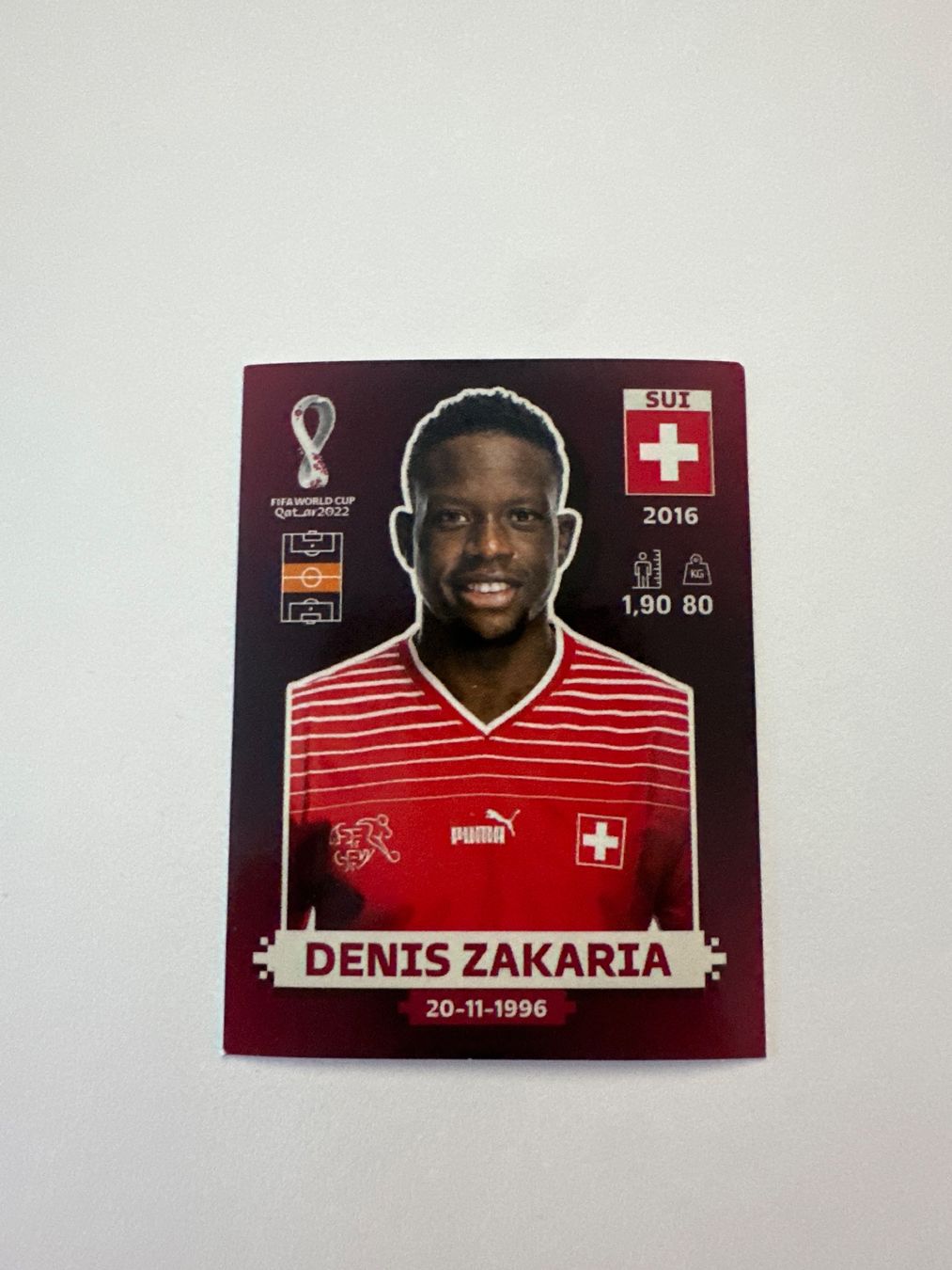 Panini FIFA WM 2022 Oryx - SUI 15 - Denis Zakaria – Original-Zustandsfoto Vorderseite
