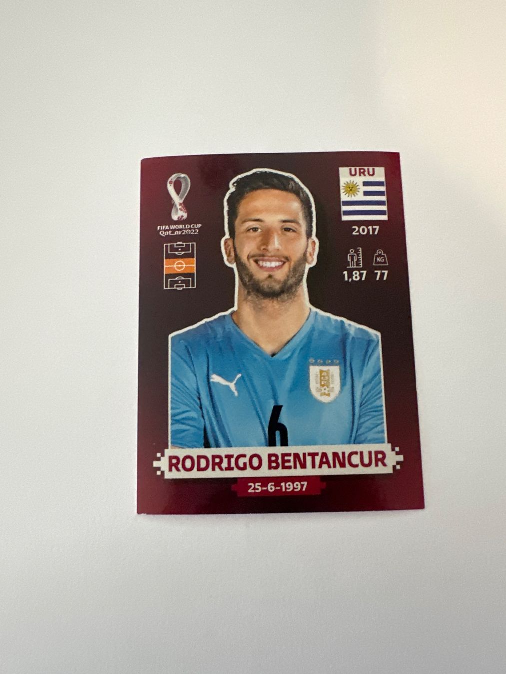 Panini FIFA WM 2022 Oryx - URU 11 - Rodrigo Bentancur – Original-Zustandsfoto Vorderseite