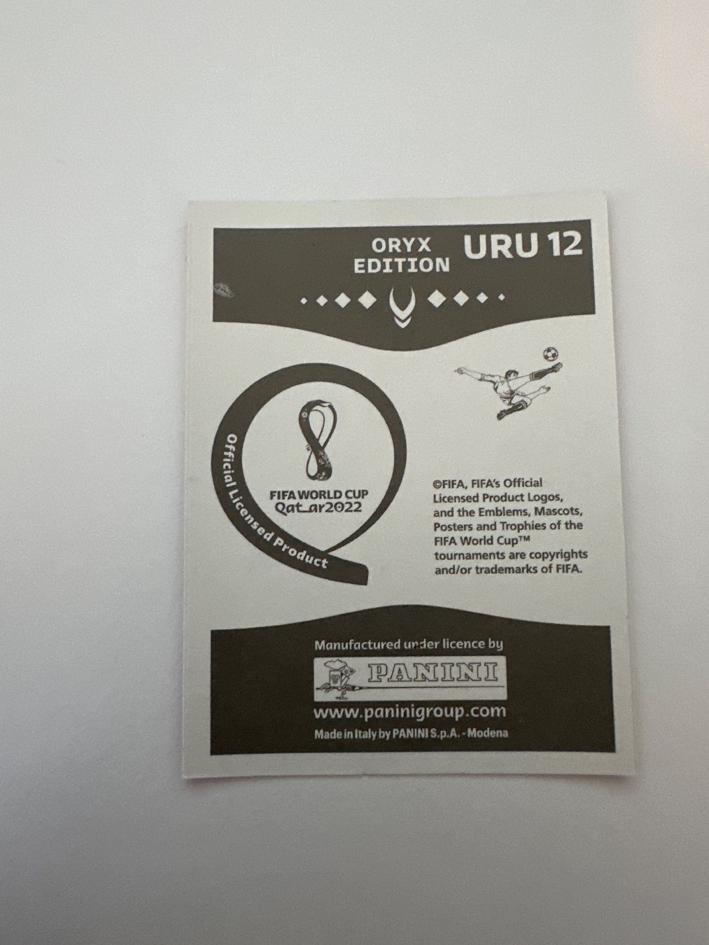Panini FIFA WM 2022 Oryx - URU 12 - Giorgian De Arrascaeta – Original-Zustandsfoto Rückseite